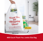 Convenient Club 400 Count Thank You Jumbo Plastic T-Shirt Bags with Handles