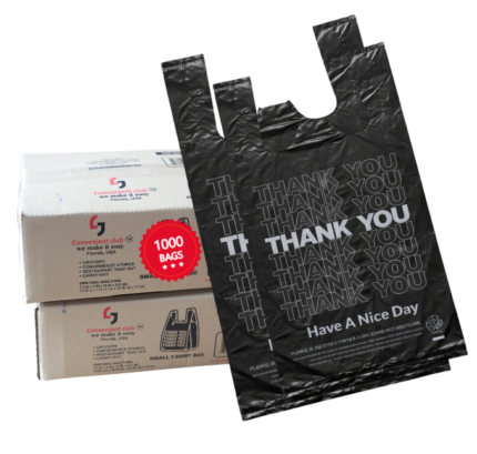 Thank You Plastic Bags 1000 Count (11.24"x5.9"x21.65", 14 Mic) – Black T-Shirt Grocery Bags with Handles for Shopping, Retail, Takeout, Restaurants, Convenience Stores, and Gas Stations