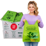 Thank You Biodegradable Eco Green Plastic Bags 1000 Count (12” x 6.5” x 22'', 15 Mic) Green T-Shirt Grocery Bags with Handles for Shopping, Retail, Takeout, Convenience Stores, and Gas Stations