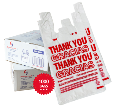 Thank You & Gracias White Plastic T-Shart Shopping Bags