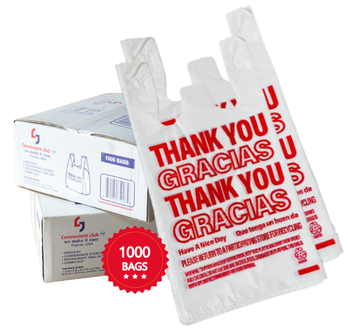 Thank You & Gracias White Plastic T-Shart Shopping Bags